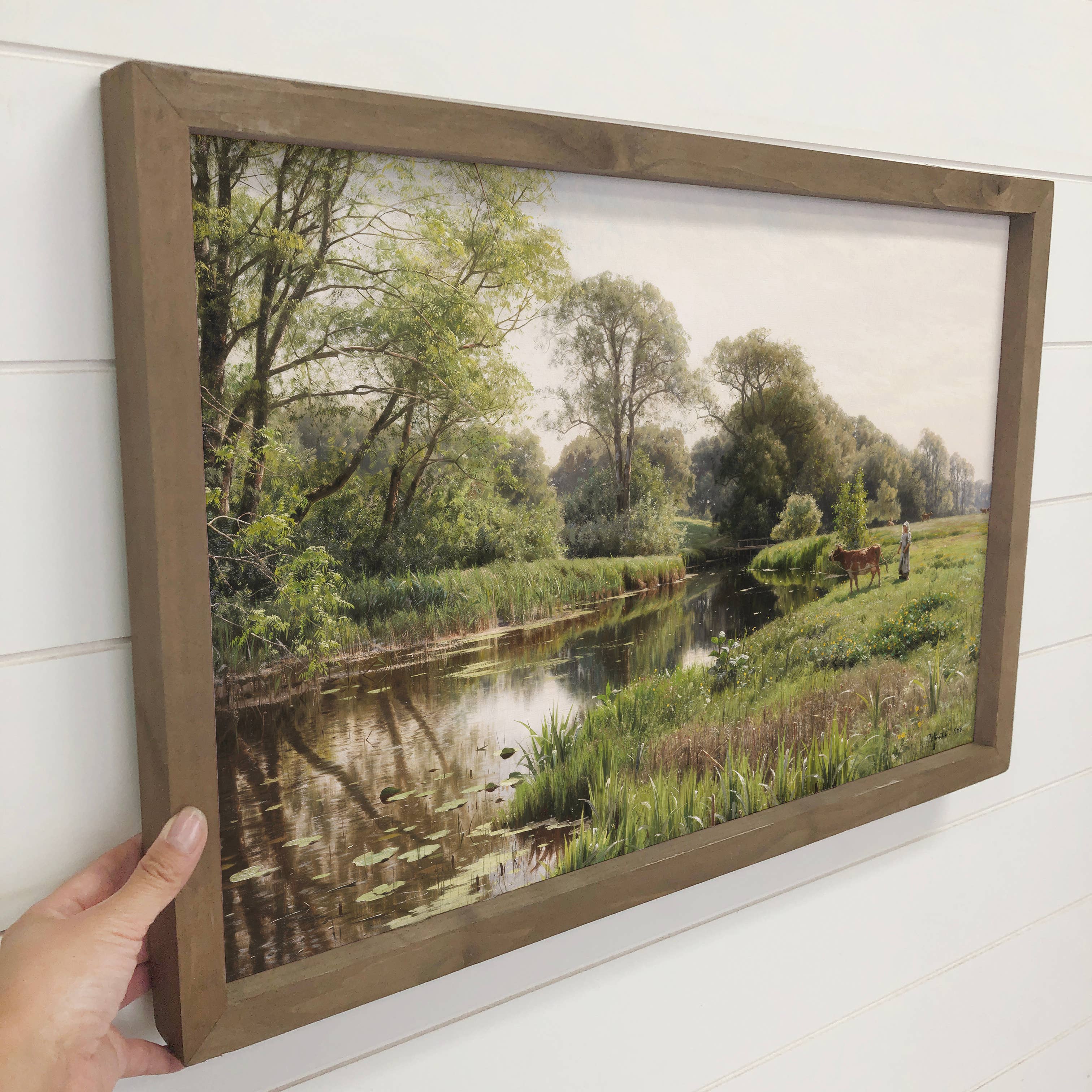Farmgirl By the River - Farmhouse Canvas Art - Wood Framed