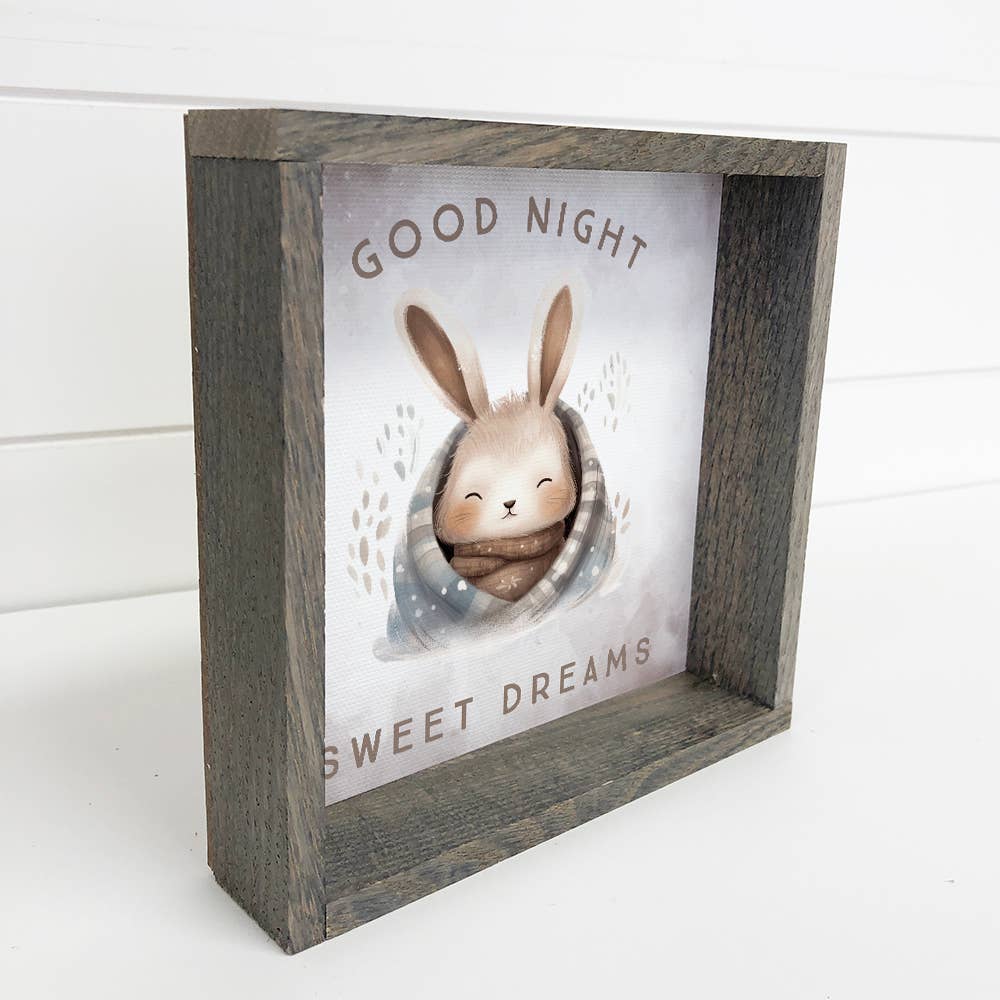 Good Night Bunny in Blanket - Nursery Animal Canvas Wall Art