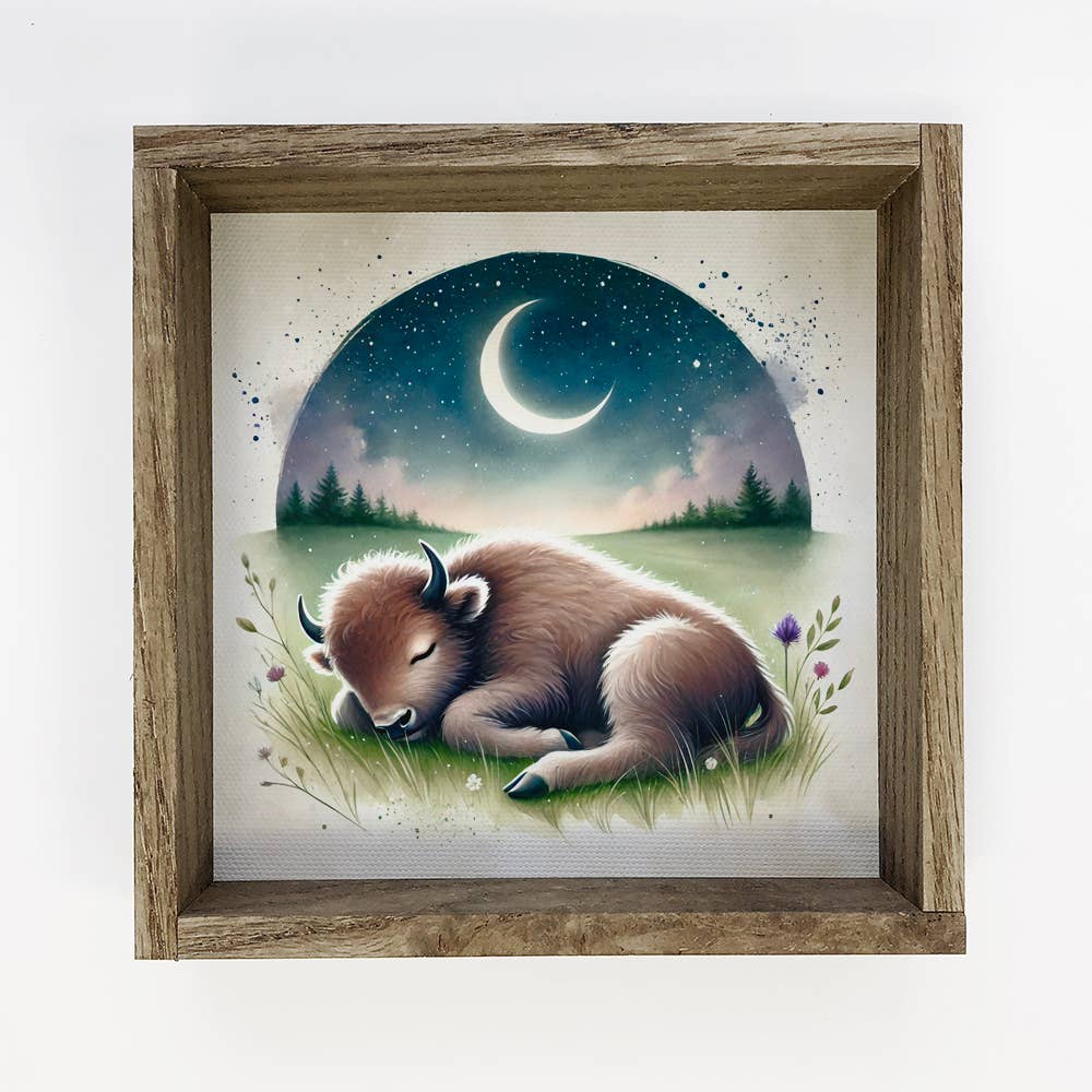 Woodland Nursery Sleeping Bison - Cute Animal Nursery Art