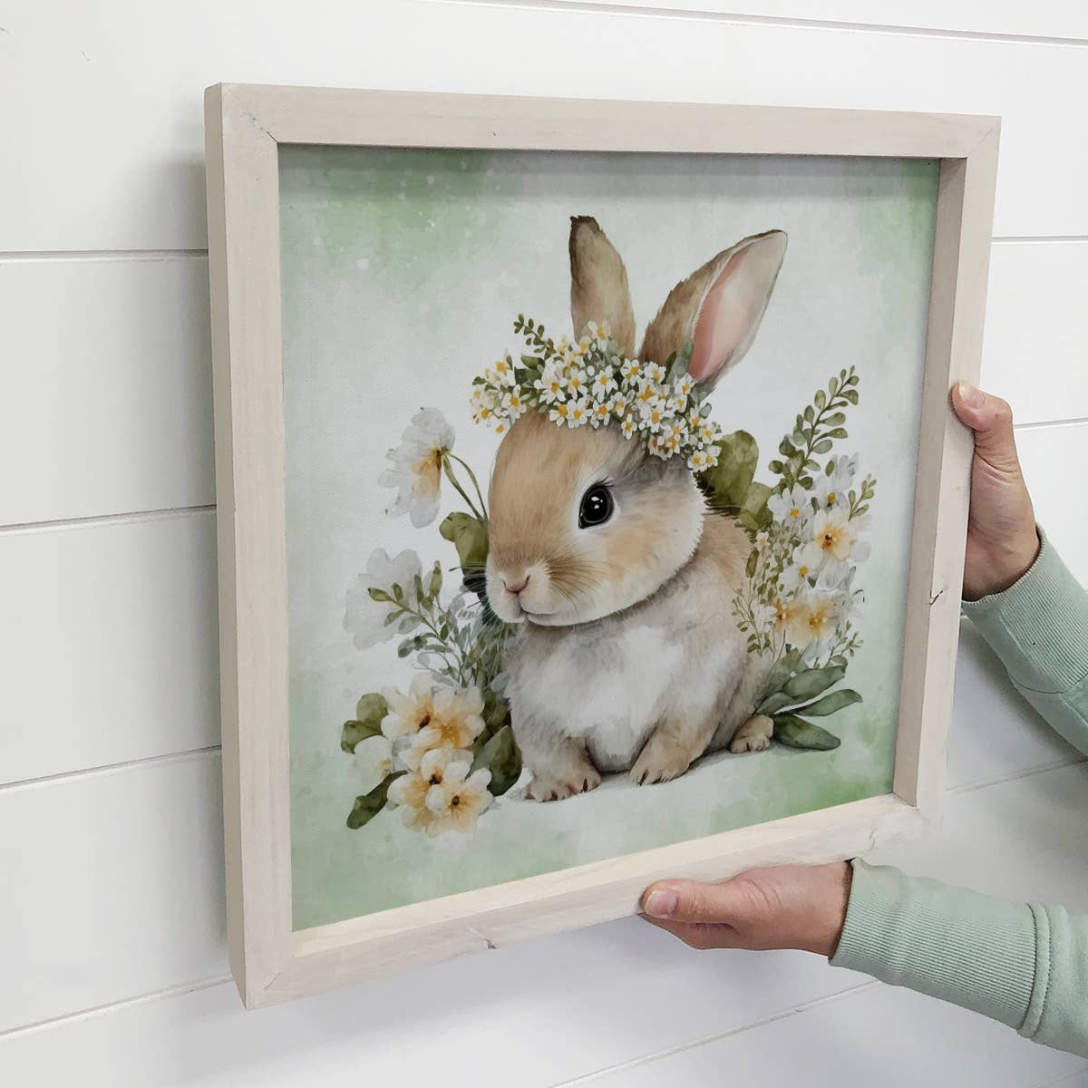 Bunny Flower Crown - Cute Bunny Spring Time Canvas Art -