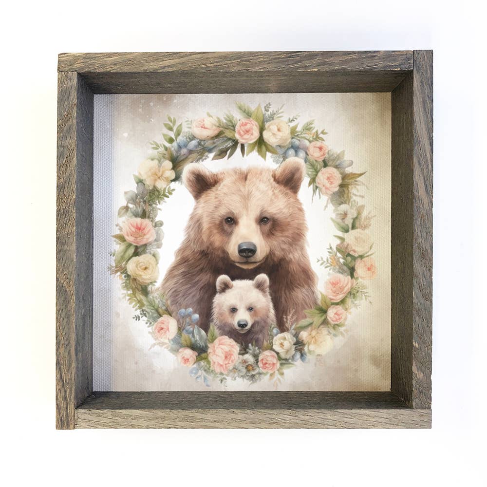 Mother Baby Bear Watercolor - Bear Canvas Art - Wood Framed