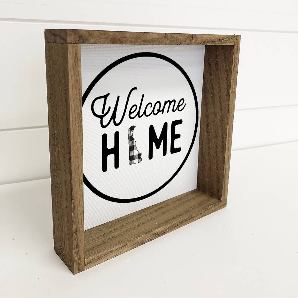 Welcome Home Delaware Buffalo Plaid Small Canvas Sign