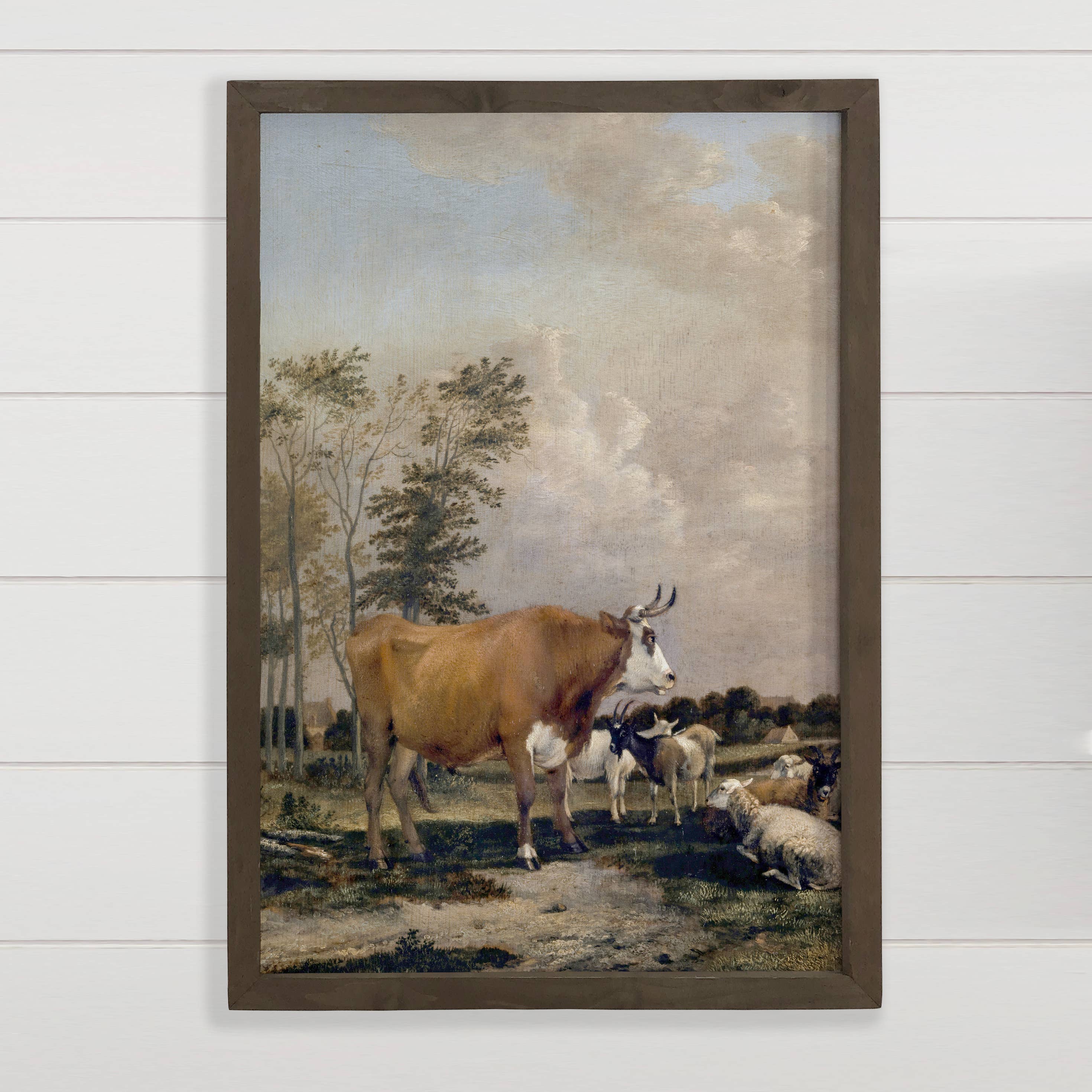 Bull in Pasture - Ranch House Canvas Art - Wood Framed Decor