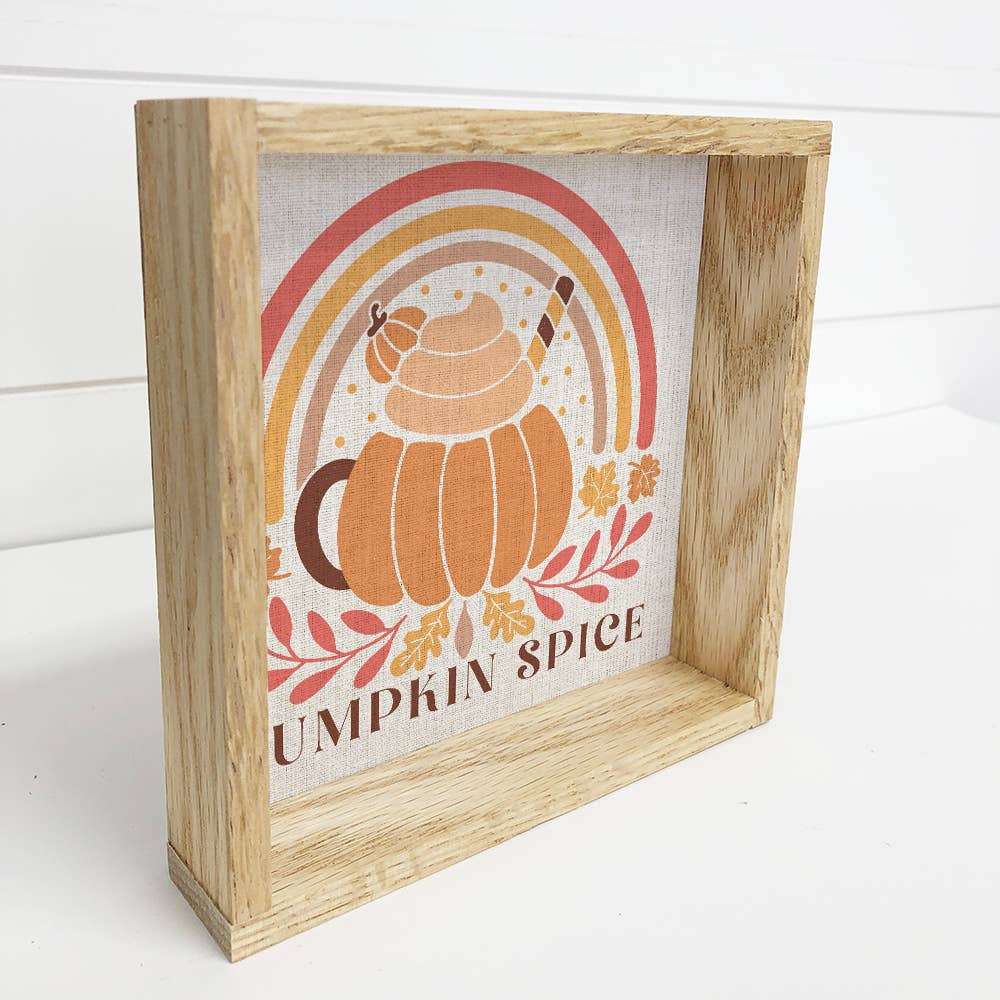 Pumpkin Spice Rainbow Mug - Pumpkin Canvas Art - Wood Framed