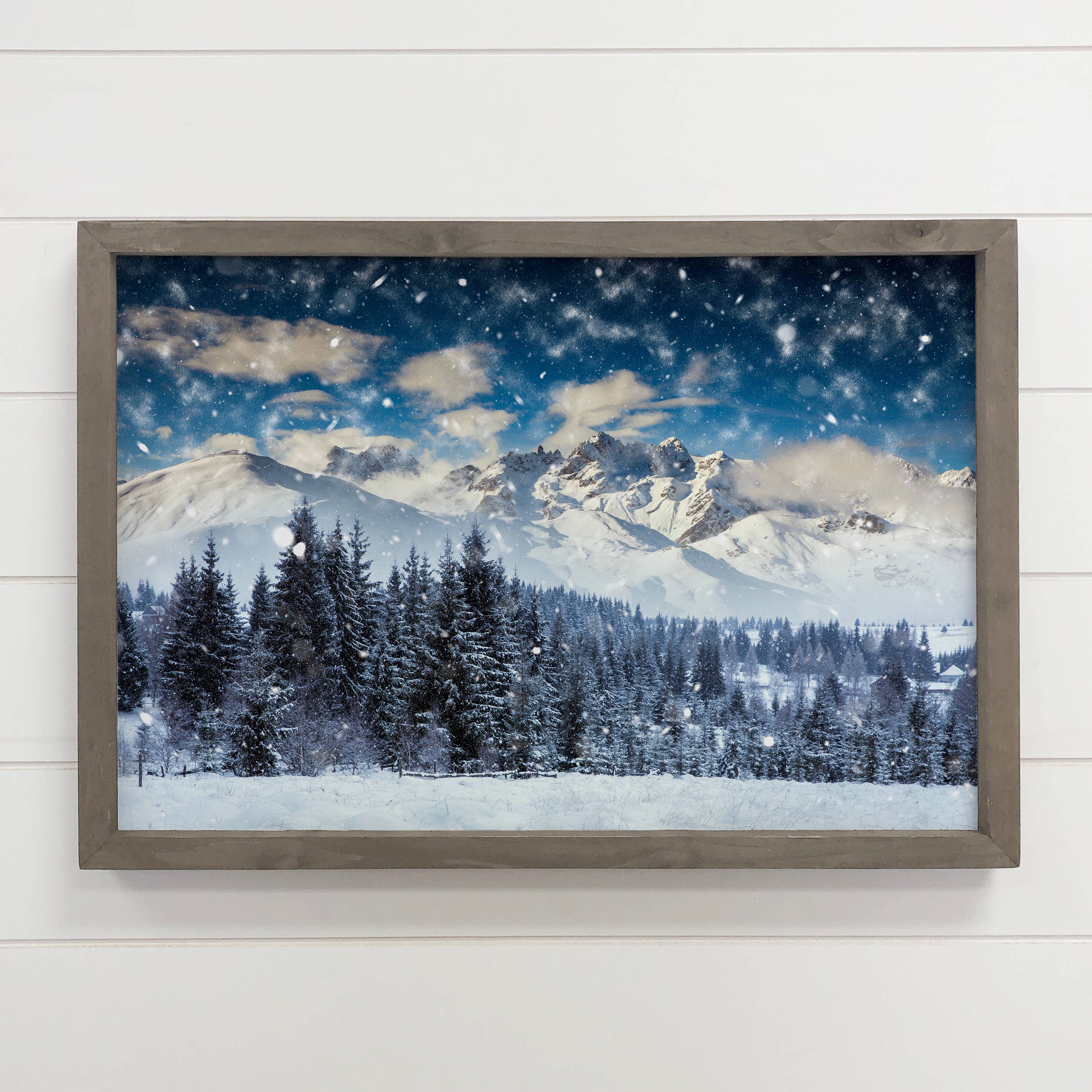 Snowy Alpine Winter - Mountain Lodge Canvas Art - Framed Art