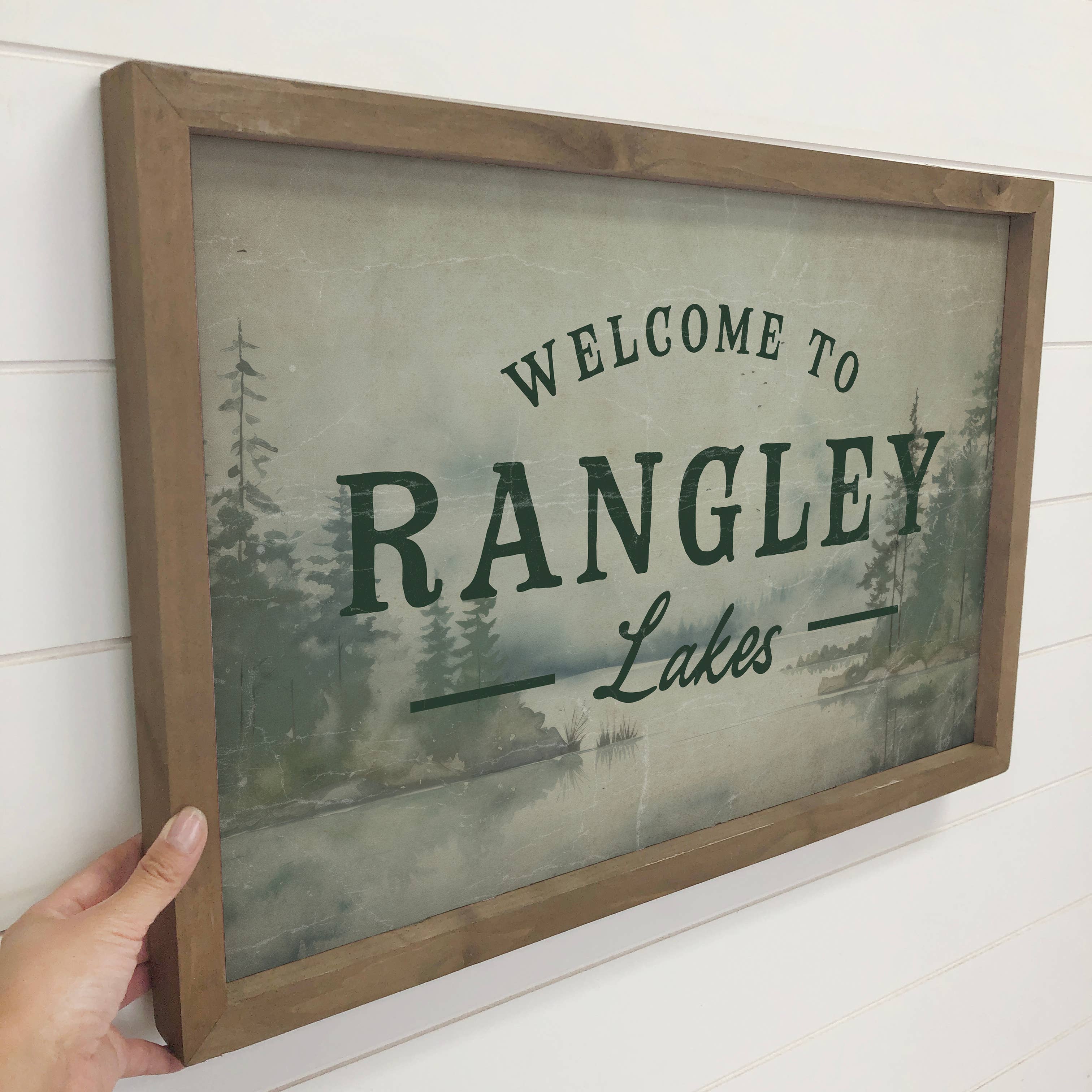Custom Lake Welcome Green - Lake House Canvas Sign - Framed
