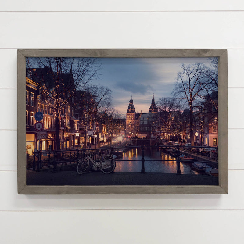 Amsterdam Evening - Big City Canvas Wall Art - Wood Framed