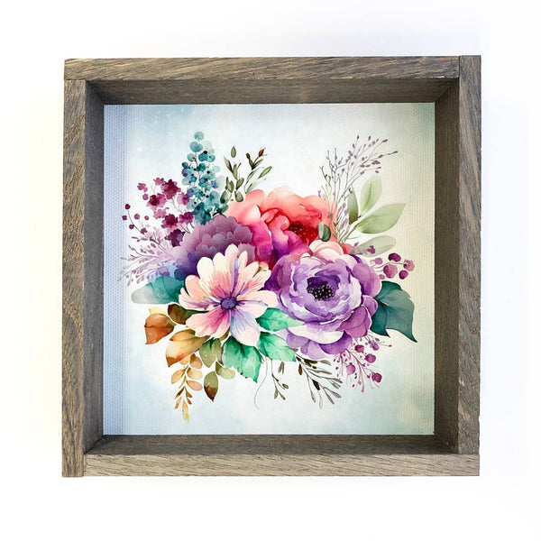 Bright Color Bouquet -  Spring Mantel Sign with Gray Frame