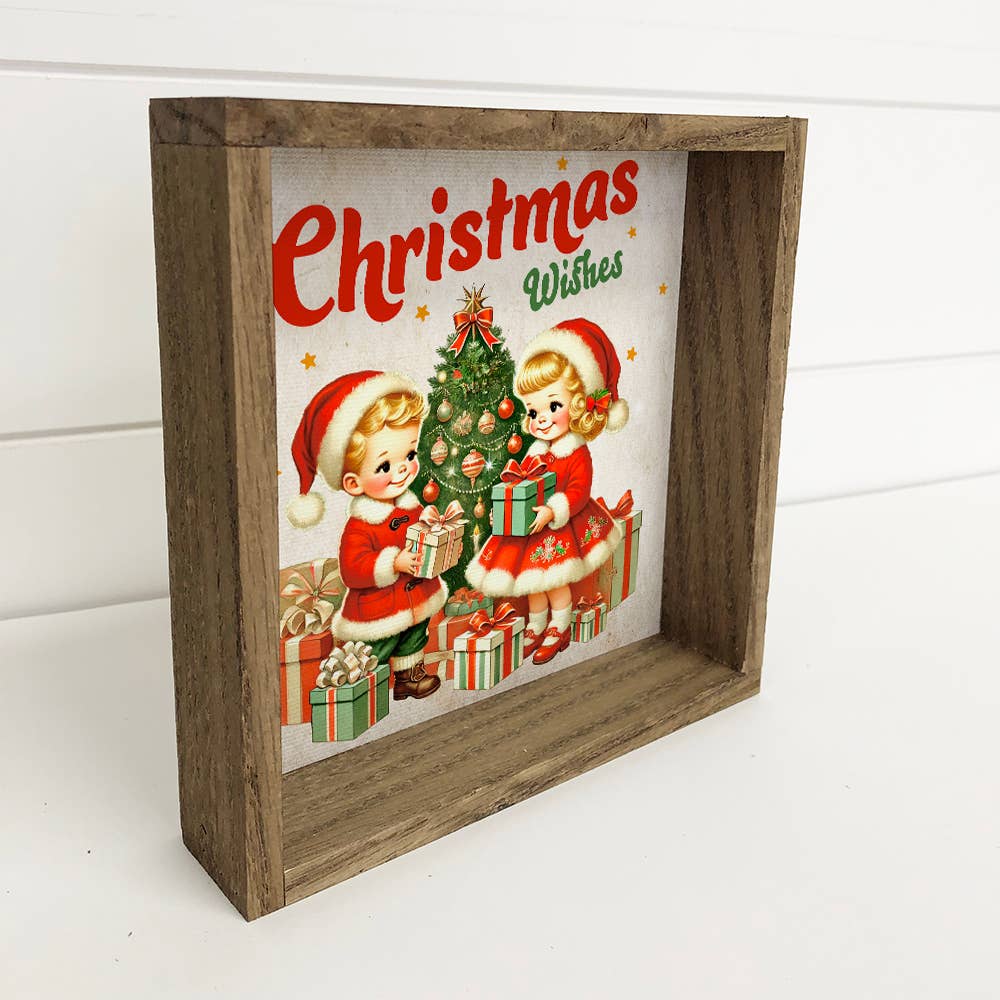 Vintage 1950's Christmas Wishes Two Children - Christmas Art