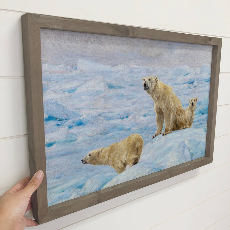 Three Polar Bears - Wildlife Canvas Art - Wood Framed Decor