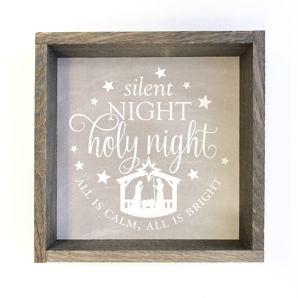 Silent Night Holy Night Gray - Framed Christmas Word Sign