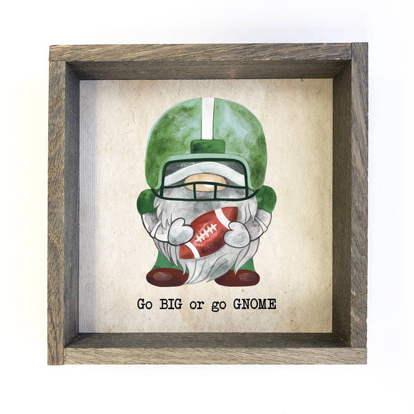 Green Football Gnome Go Big or Go "Gnome" Small Canvas Sign