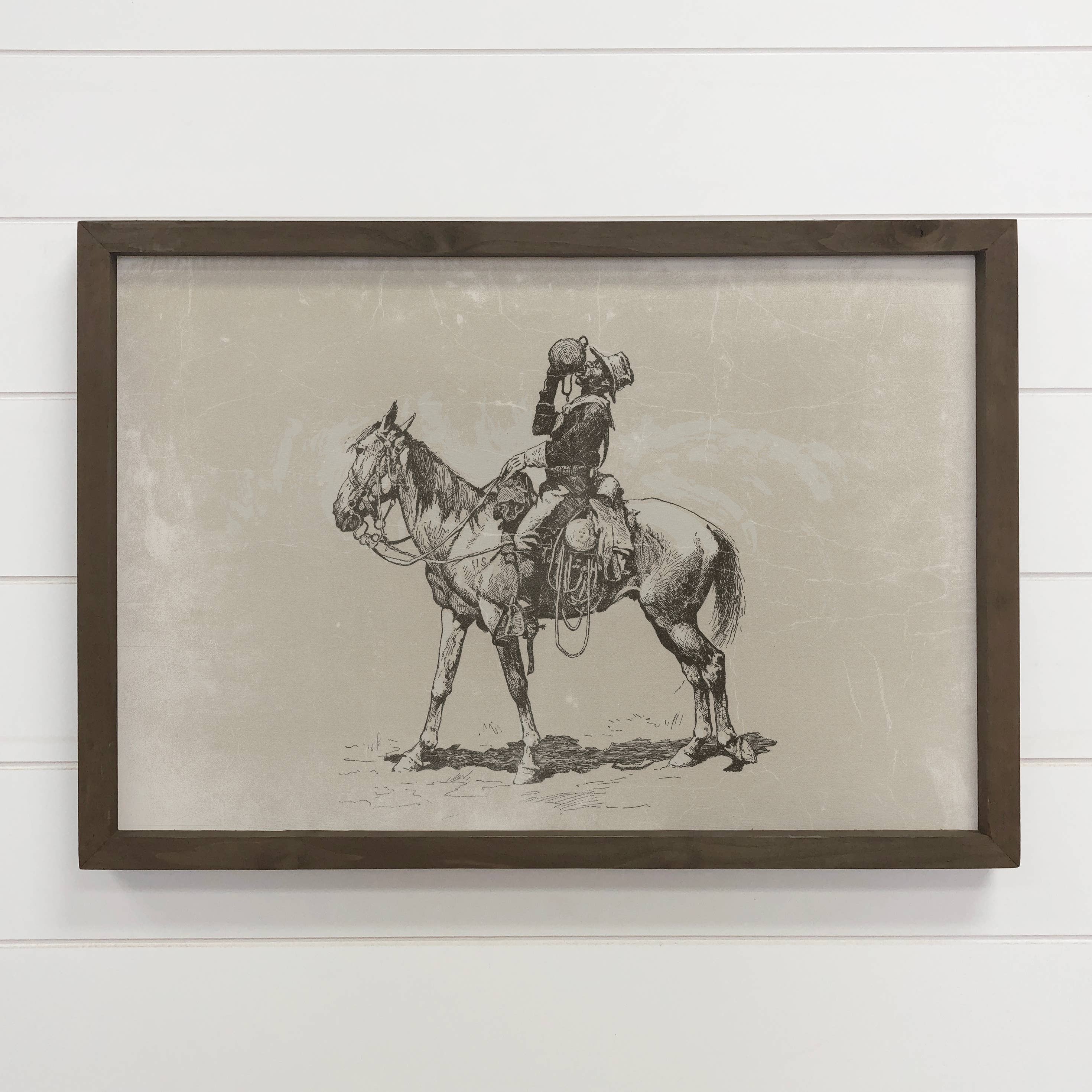 Cowboy With Canteen - Ranch House Canvas Art - Wood Framed