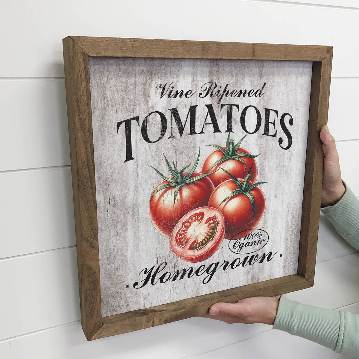 Vine Ripened Tomatoes Homegrown - Veggie Word Sign - Framed