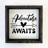 Adventure Awaits Black and White Canvas & Ebony Wood Frame