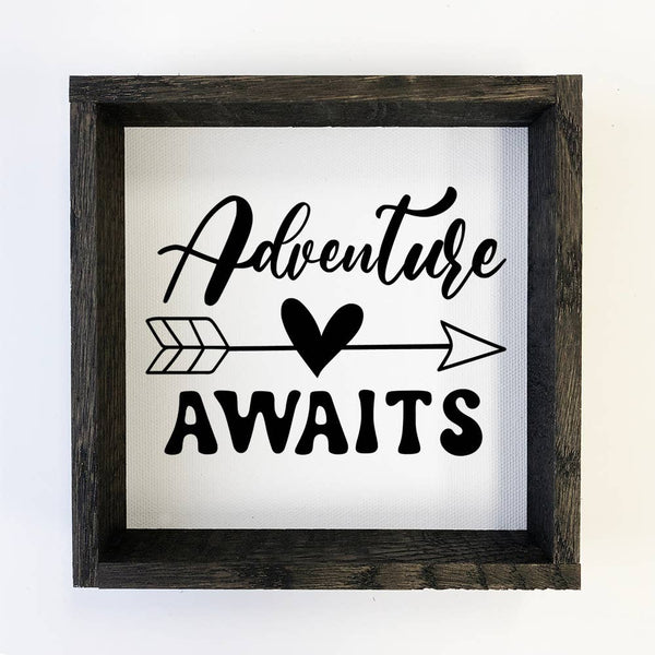 Adventure Awaits Black and White Canvas & Ebony Wood Frame