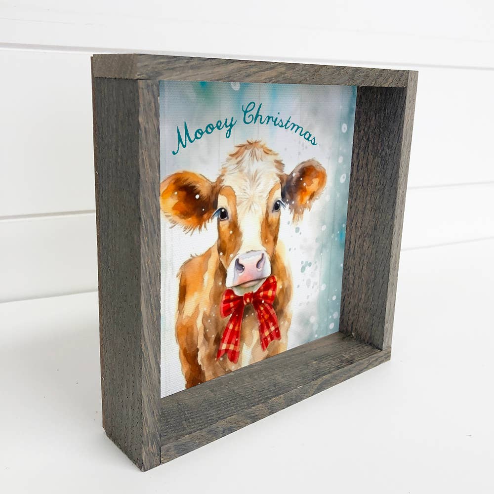 Mooey Christmas - Cute Holiday Animal Wall Art - Wood Framed