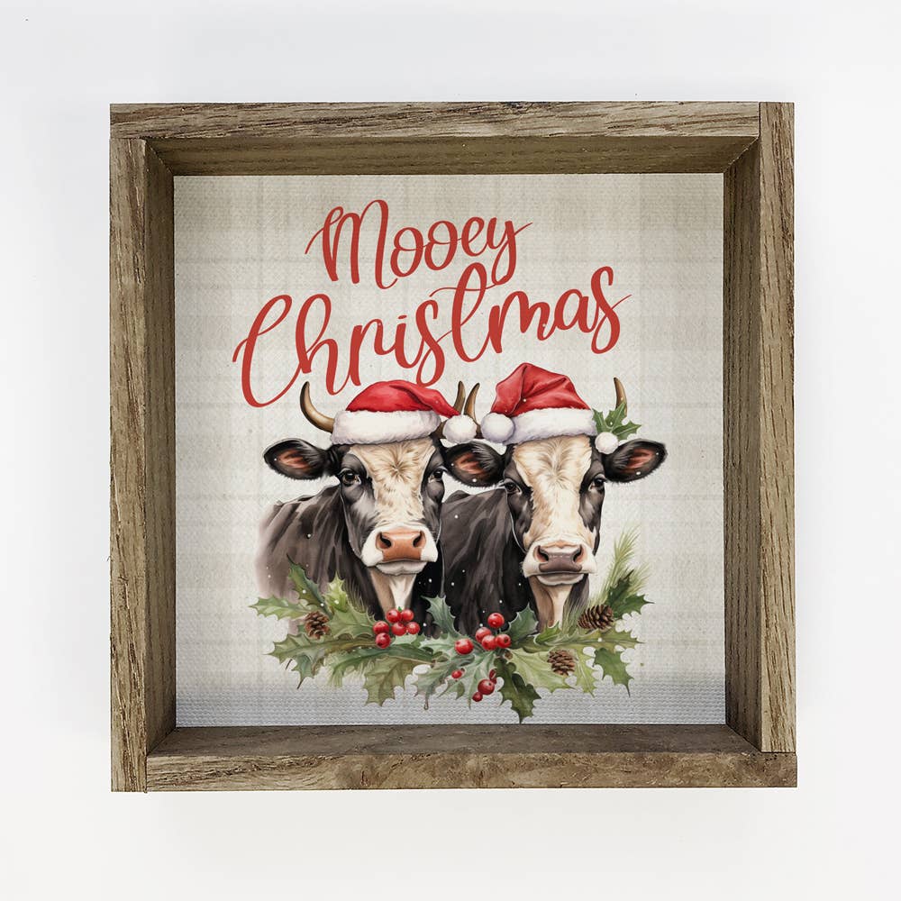 Mooey Christmas Two Cows - Farmhouse Christmas Canvas Art