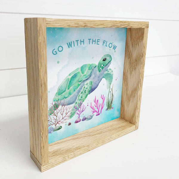 Sea Turtle Canvas Art with Wood Frame - Ocean Themed Sign