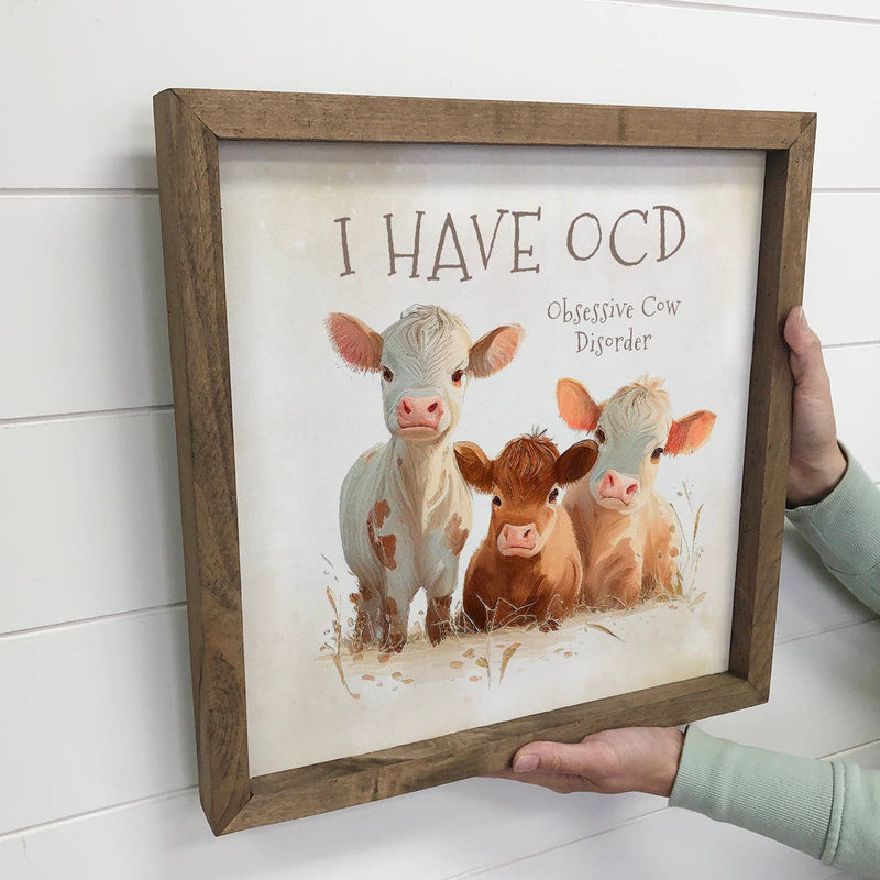 OCD Cows - Cute Animal Wall Art - Wood Framed Canvas Art