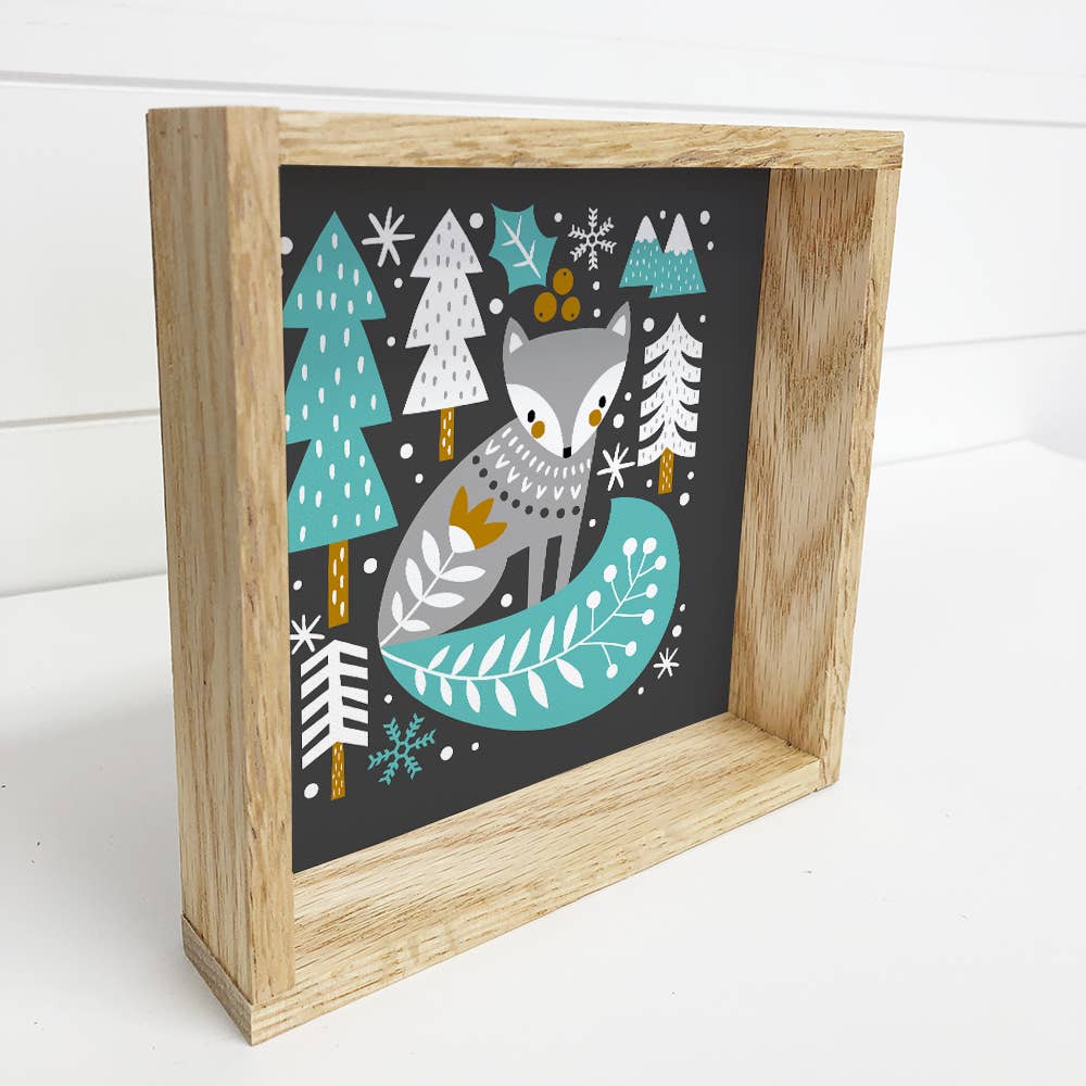 Scandinavian Christmas Fox - Framed Holiday Wall Art - Decor