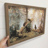 Baby Bears in the Forest - Framed Animal Art - Cabin Art