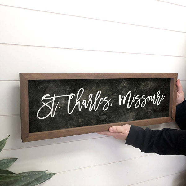 Customized Script State and City Name - Wood Framed Wall Art