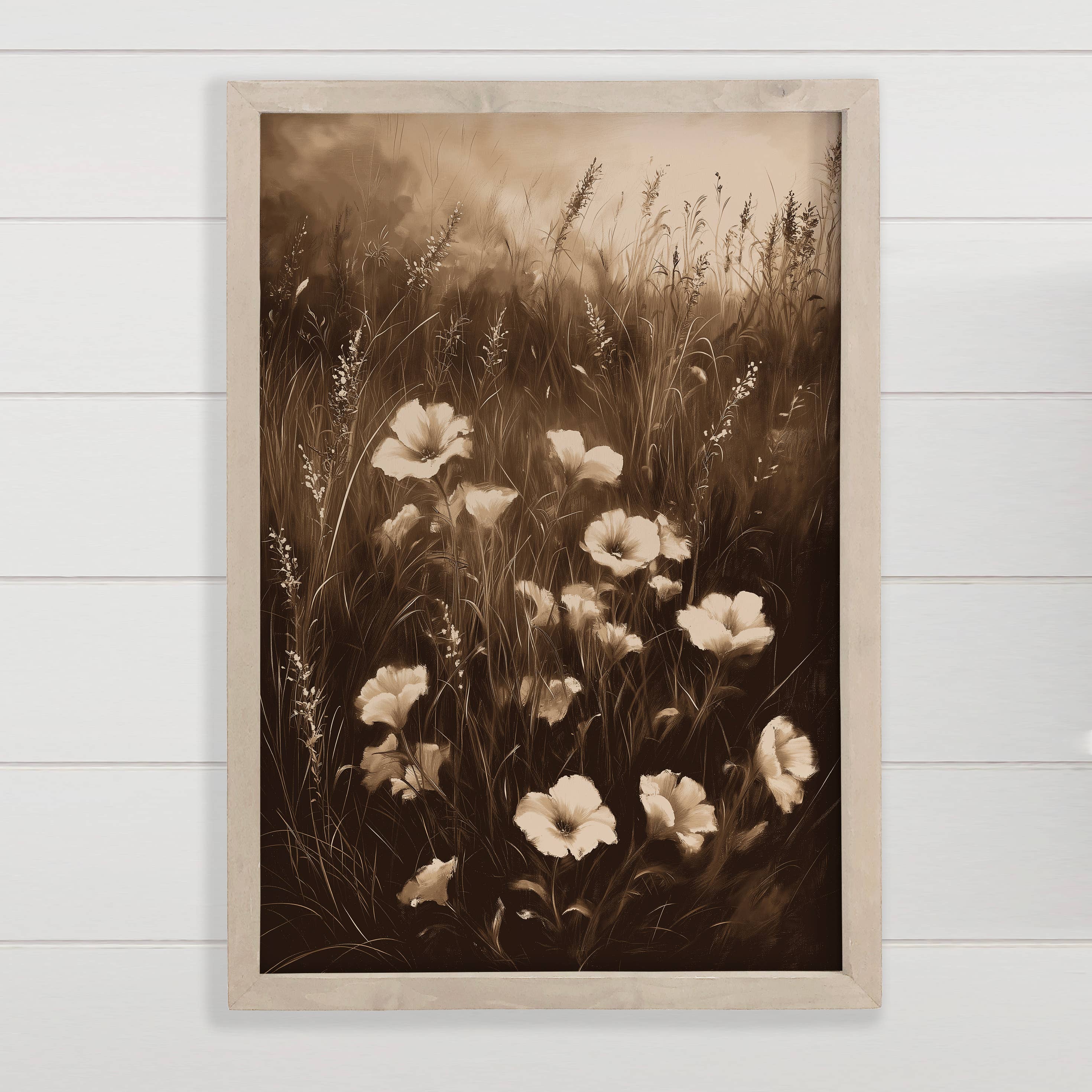 Sepia Wildflowers - Wildflower Canvas Art - Wood Framed Art