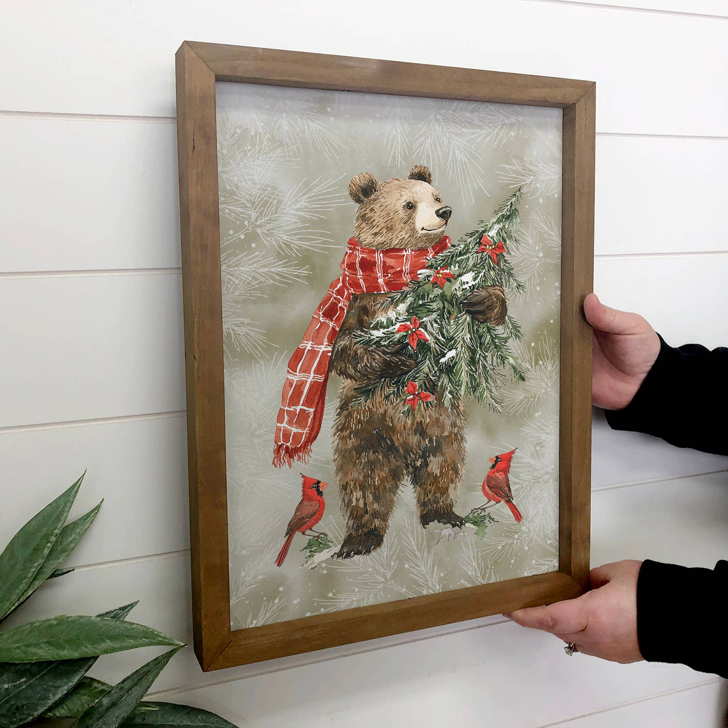 Bear Carrying Christmas Tree - Animal Holiday Canvas Art