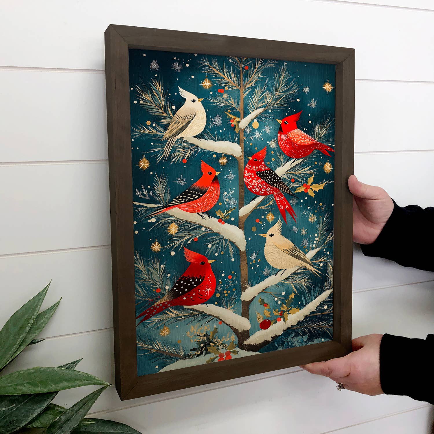 Cardinals in Tree - Winter Birds Painting - Wood Framed Art
