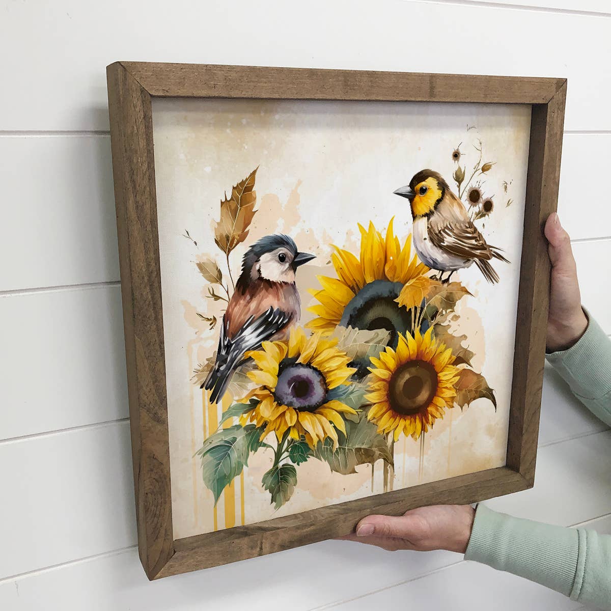 Sunflower Birds - Spring or Fall Watercolor