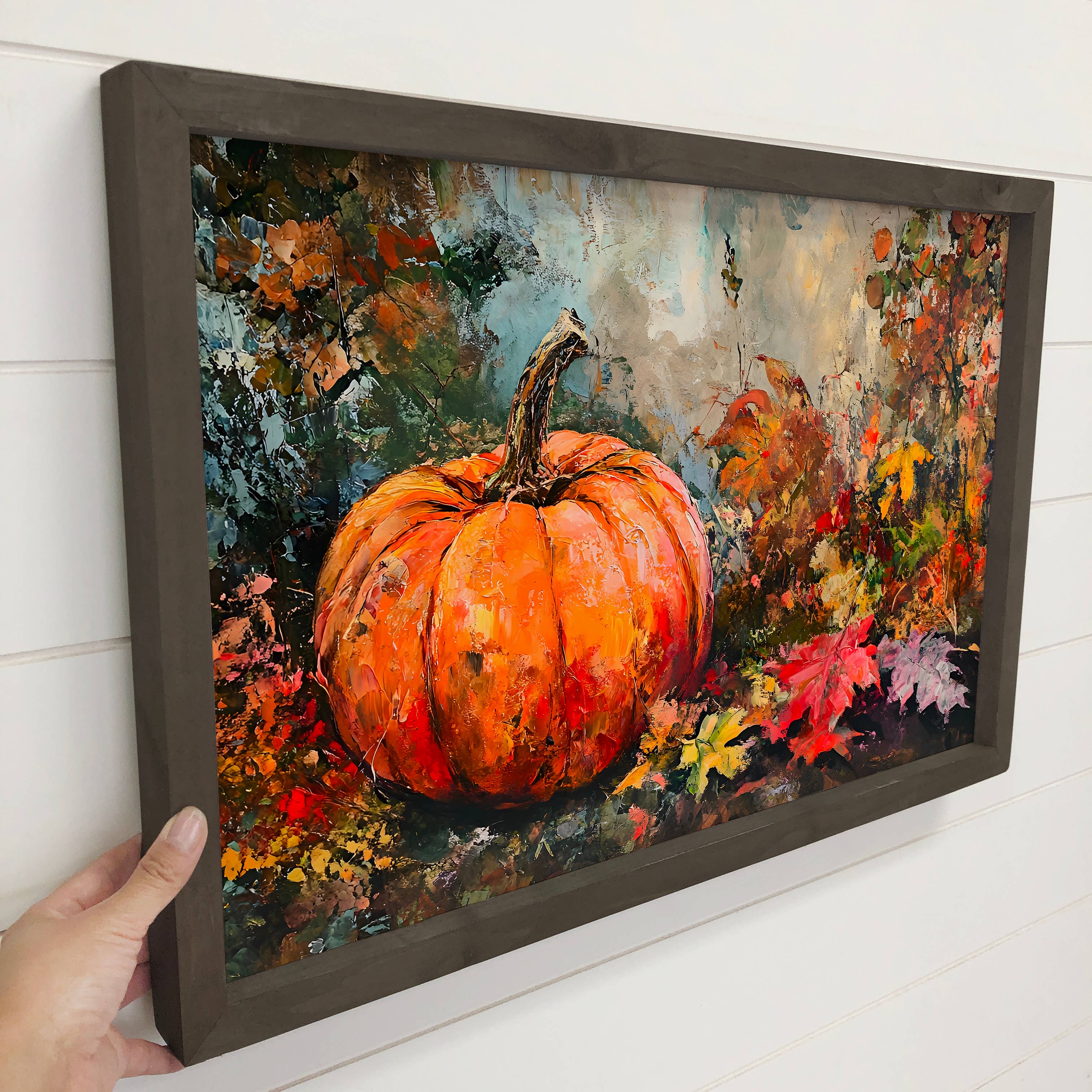 Moody Fall Pumpkin - Fall Canvas Art - Wood Framed Artwork