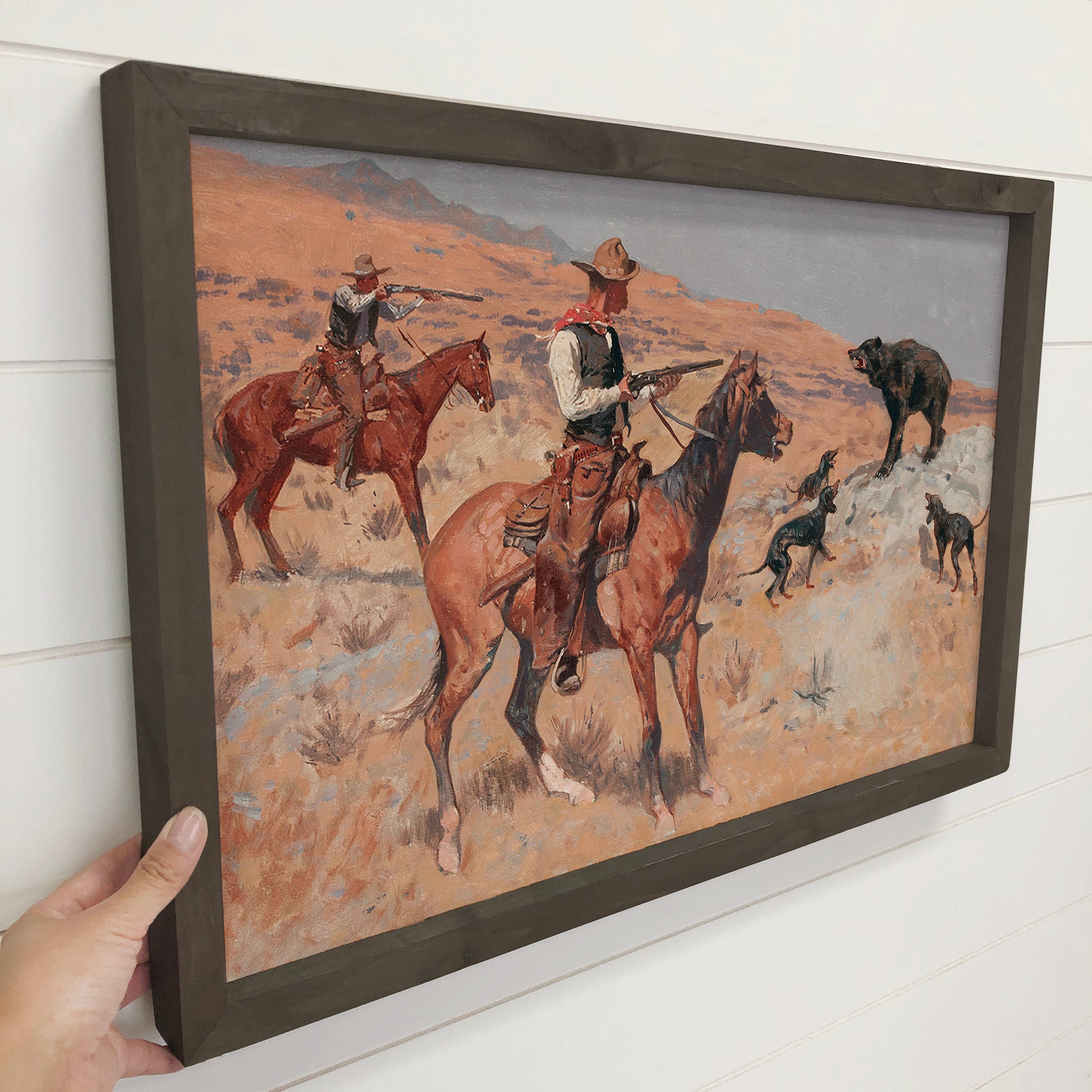 Cowboy Hunters Bear - Cowboy Canvas Art - Wood Framed Decor