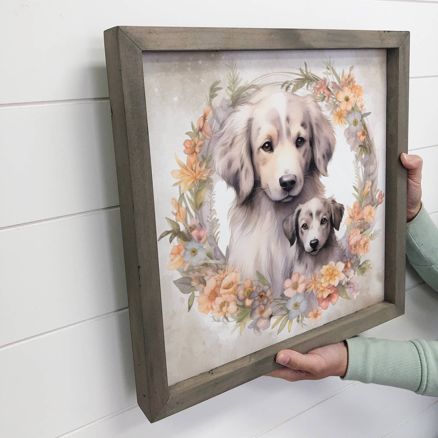 Mother Baby Australian Shepard - Dog Canvas Wall Art