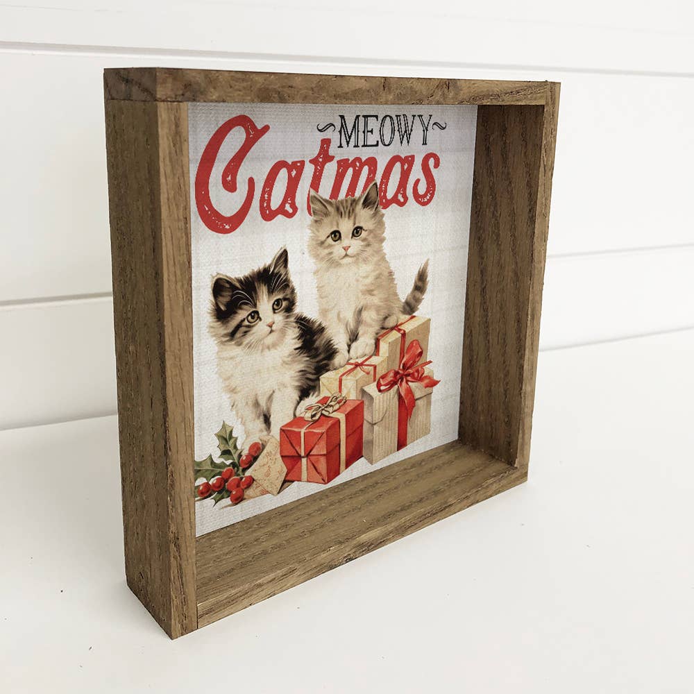 Vintage Meowy Christmas - Cute Holiday Animal Canvas Decor