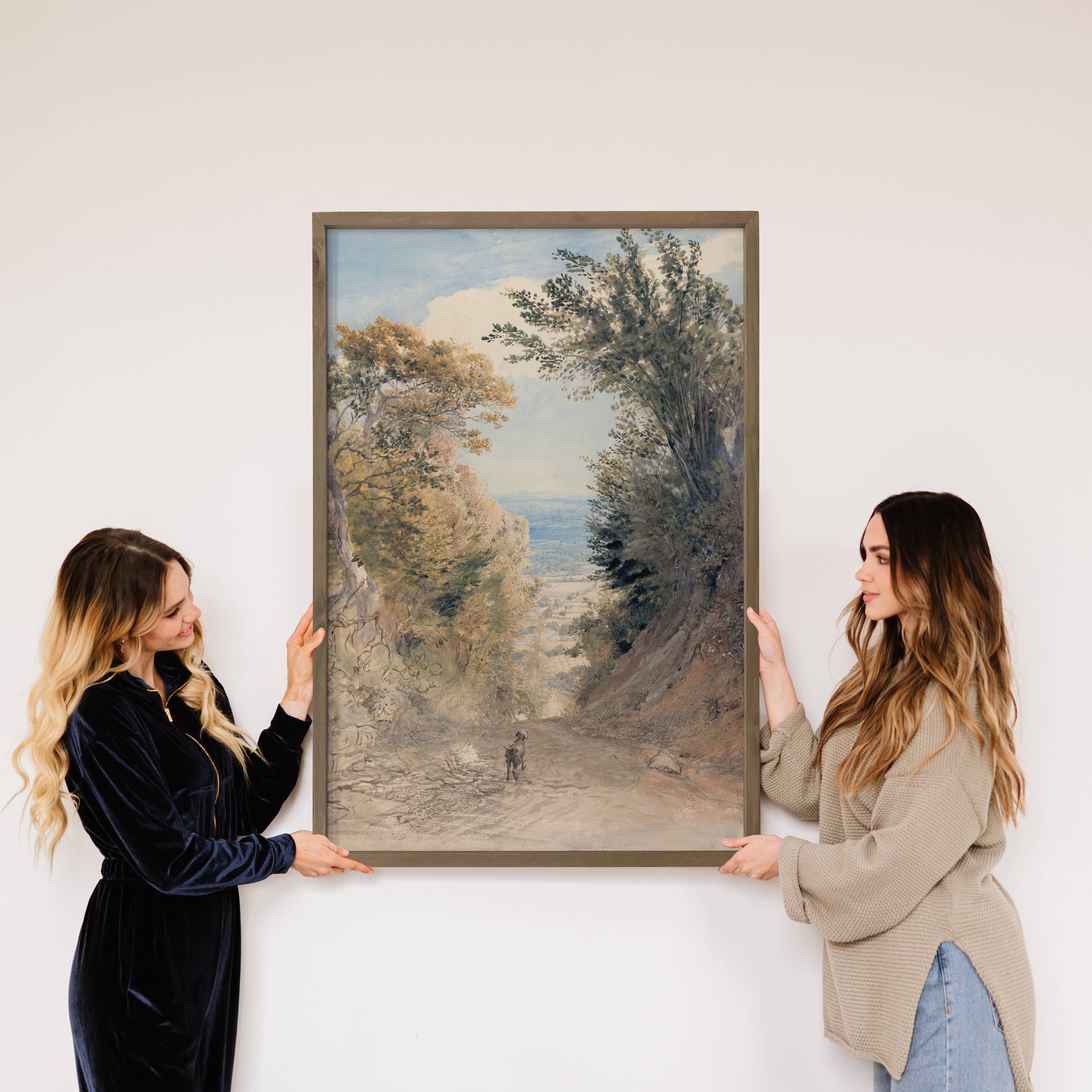 Dog on a Path - Dog Canvas Art - Wood Framed Wall Art