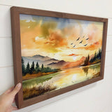 Birds Over Lake Sunset - Framed Nature Art - Cabin Decor