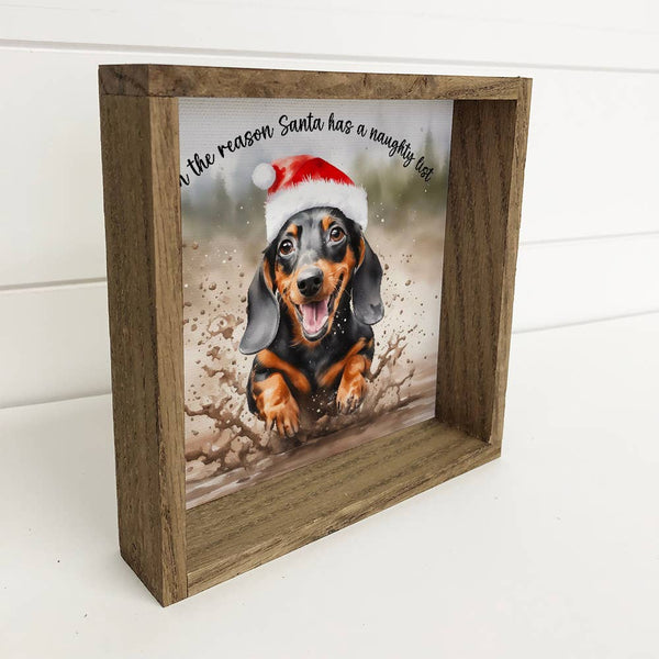 Dachshund Naughty List - Funny Holiday Animal - Wood Framed
