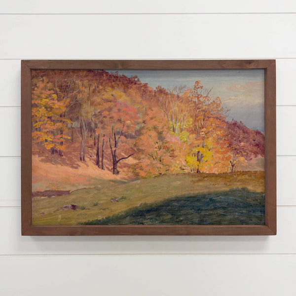Autumn Woods Vintage Painting - Mountain Canvas Art - Framed