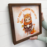 Pumpkin Spice Latte Cat - Cute Fall Animal Canvas Wall Art