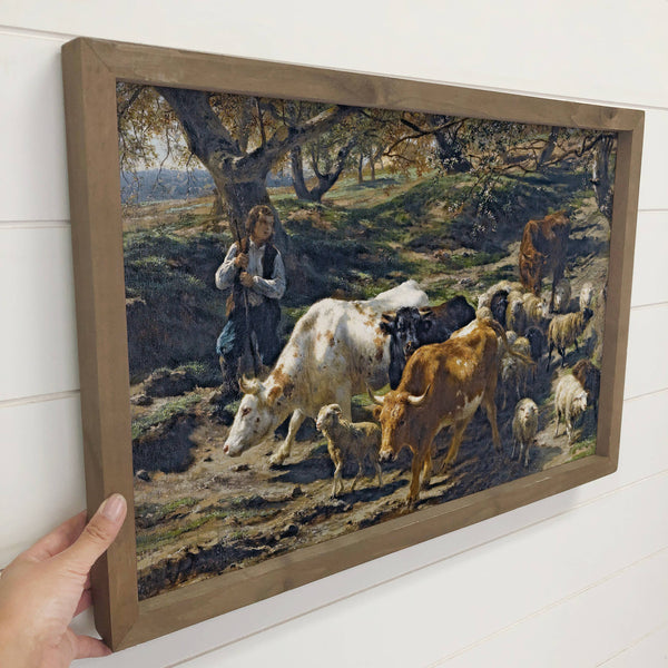 Cattle Driver - Ranch House Canvas Art - Wood Framed Decor