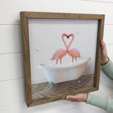 Flamingos in Bubble Bath - Cute Love Birds Wall Art Bathroom