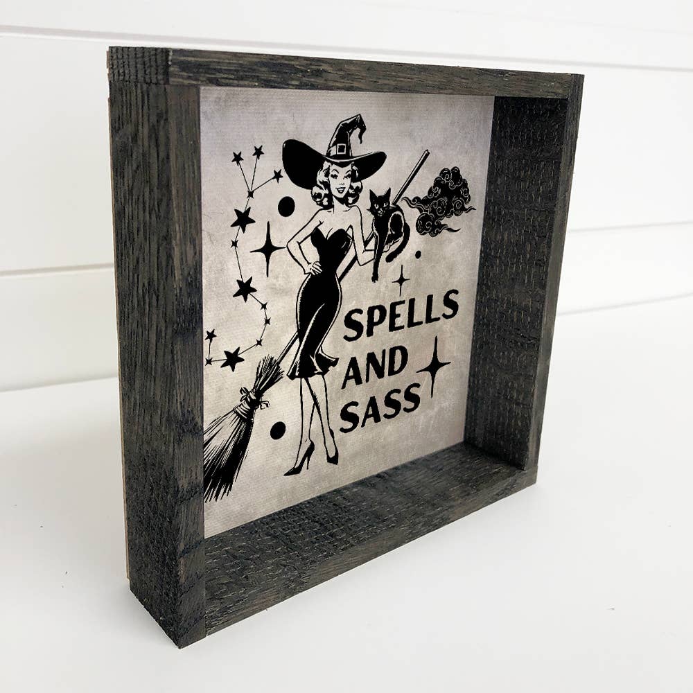 Witch Spells and Sass - Halloween Canvas Art - Wood Framed