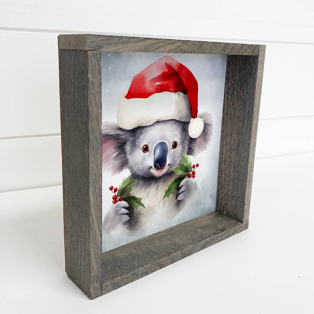 Koala Santa - Cute Holiday Animal Canvas Art - Wood Framed