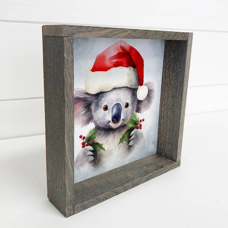 Koala Santa - Cute Holiday Animal Canvas Art - Wood Framed