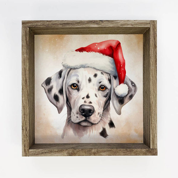 Dalmatian Santa Hat - Cute Holiday Animal Canvas Art - Frame