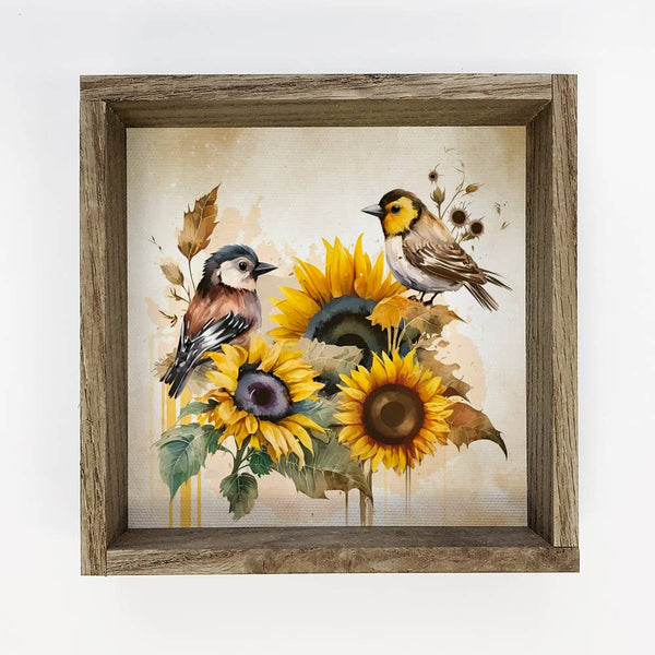 Sunflower Birds - Spring or Fall Watercolor
