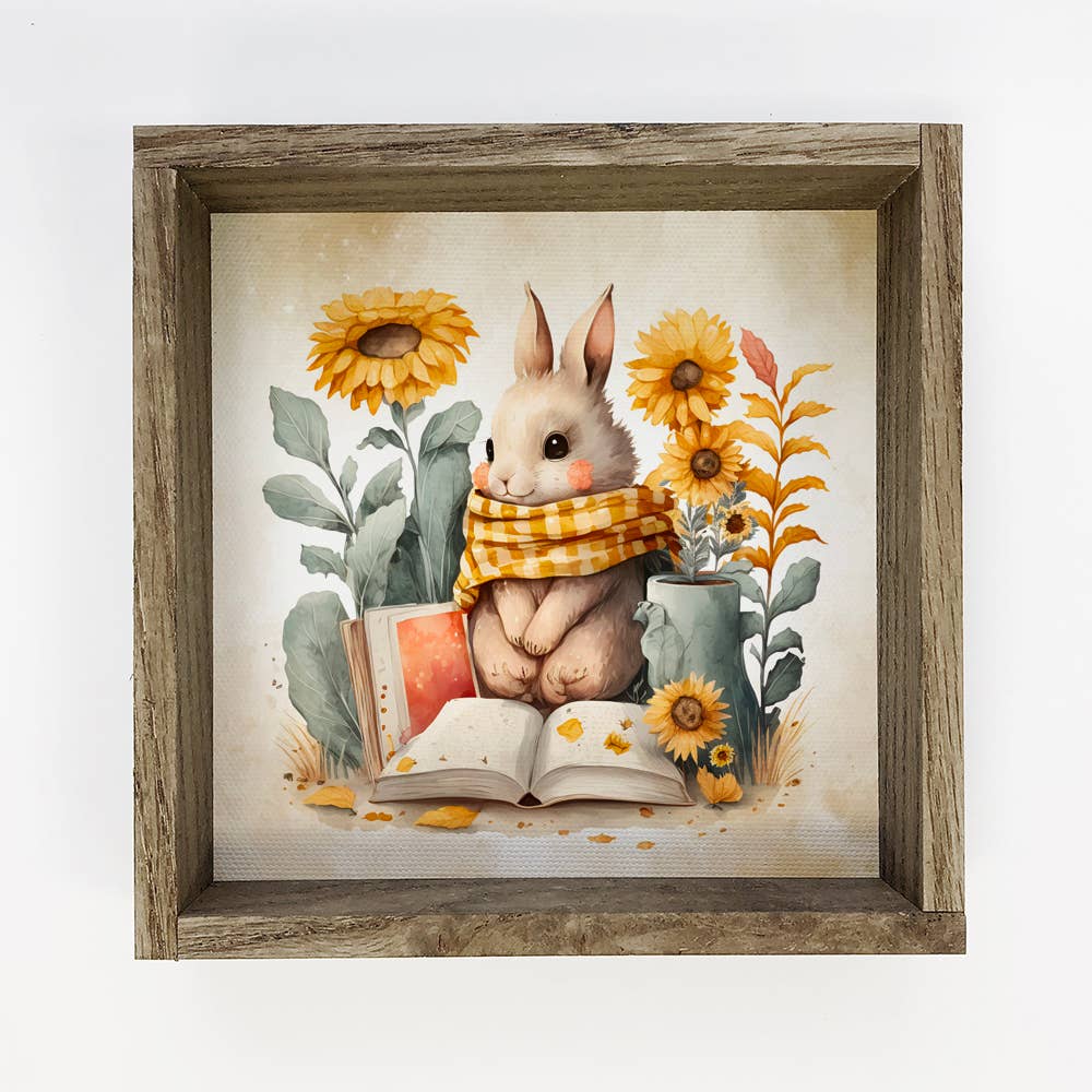 Sunflower Bunny Book - Cute Bunny Painting - Library Art