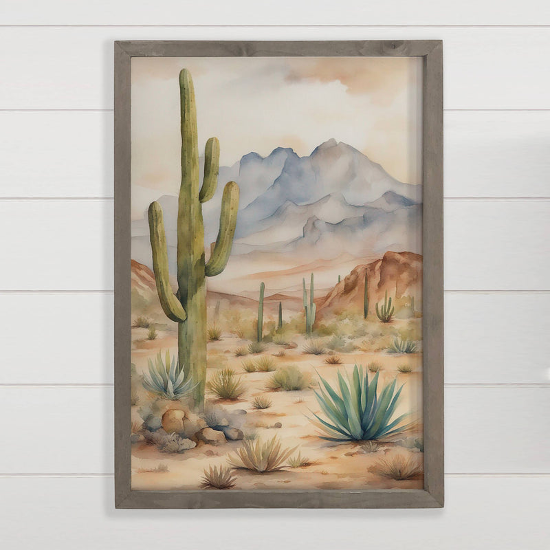 Cactus Desert Modern Watercolor - Framed Nature Canvas Art