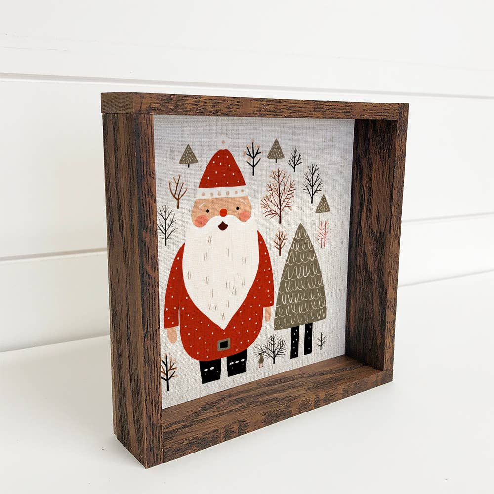 Scandinavian Santa - Cute Holiday Canvas Art - Wood Framed